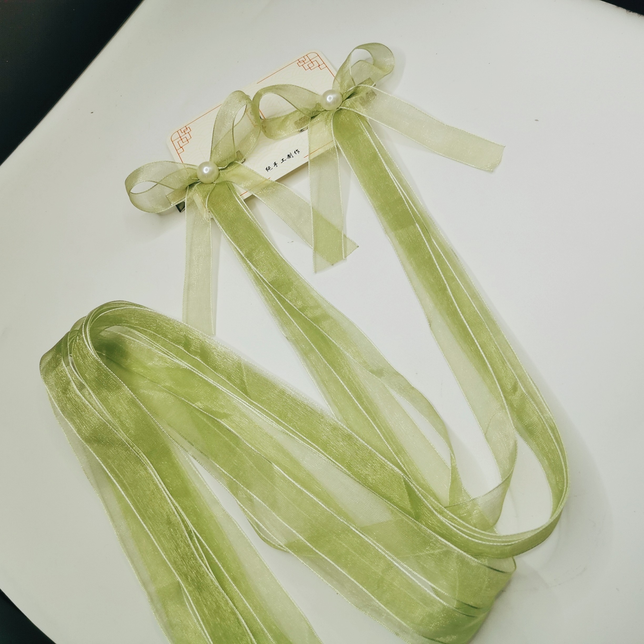春夏长飘带对夹发卡女童蝴蝶结头饰网红编发飘带丝带发夹古风配饰