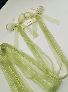 春夏长飘带对夹发卡女童蝴蝶结头饰网红编发飘带丝带发夹古风配饰