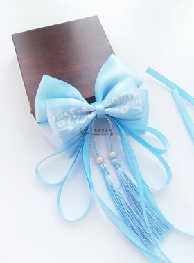 中国风青花瓷蝴蝶结飘带古风中国风发夹发饰发夹古装汉服古筝演出