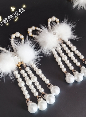 新年红色毛球蝴蝶结发夹女后脑勺盘发抓夹鲨鱼夹子头饰发卡发饰