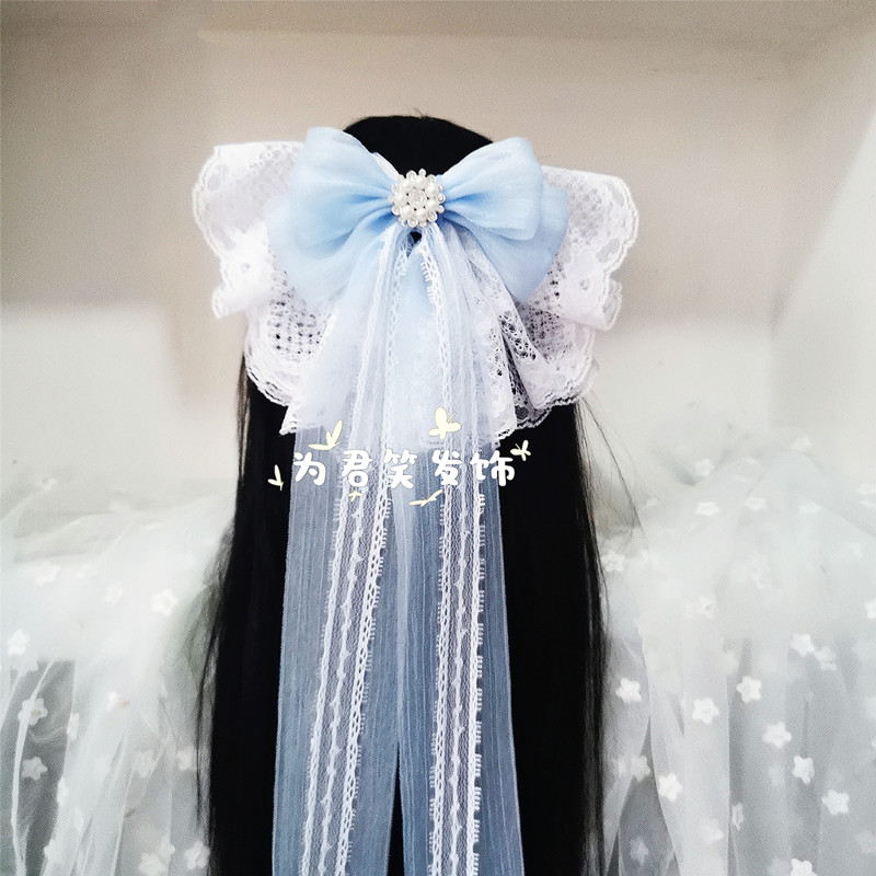 洛丽塔甜美蕾丝超大蝴蝶结发夹Lolita花嫁新娘头饰古风汉服后压仙