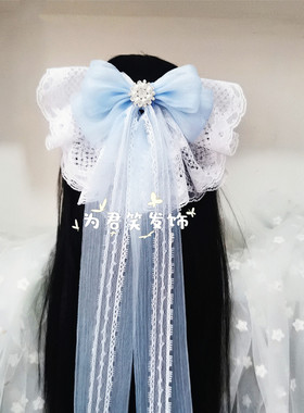 洛丽塔甜美蕾丝超大蝴蝶结发夹Lolita花嫁新娘头饰古风汉服后压仙