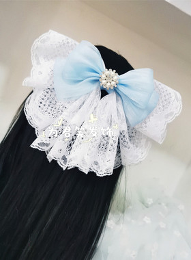 洛丽塔甜美蕾丝超大蝴蝶结发夹Lolita花嫁新娘头饰古风汉服后压仙