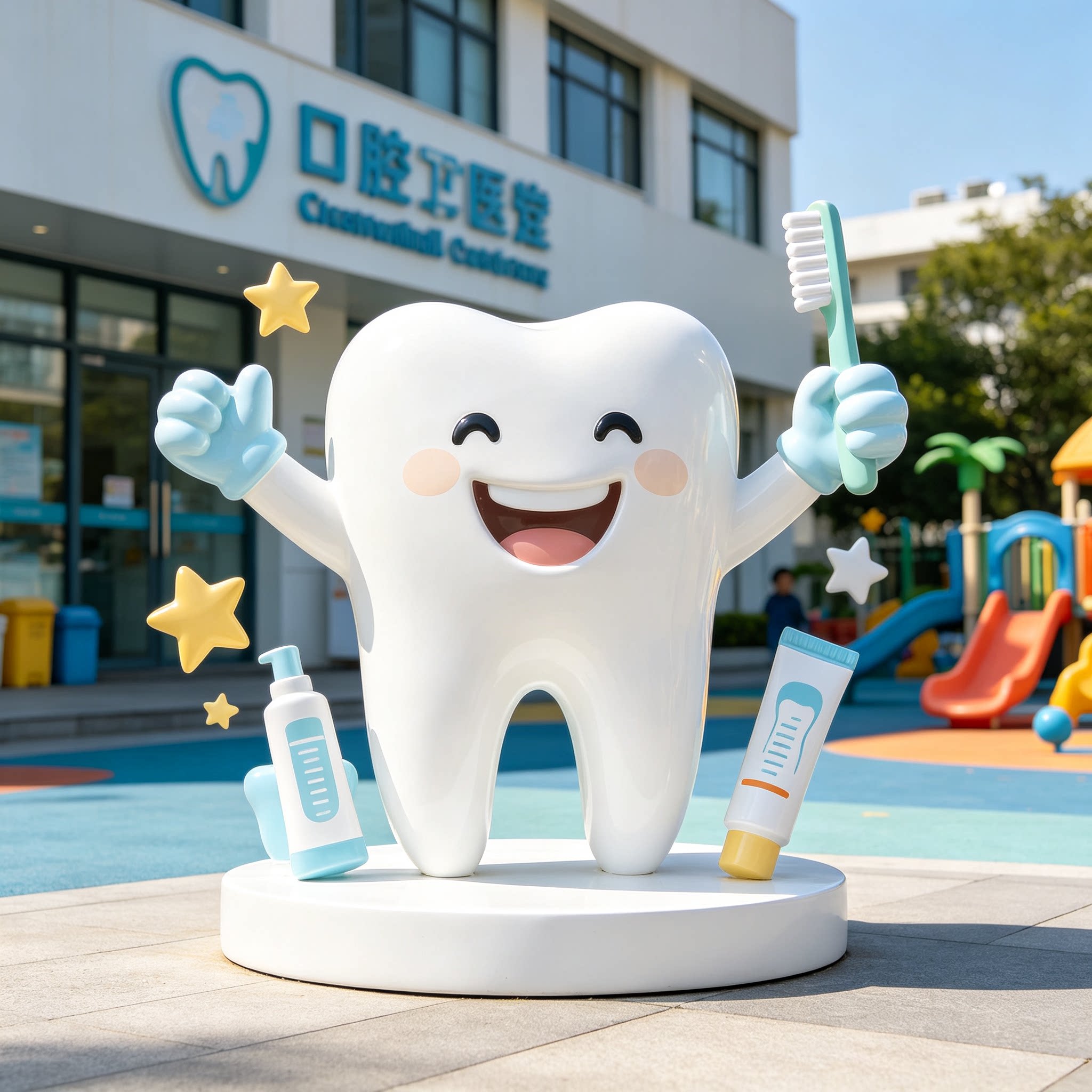 玻璃钢牙科装饰雕塑树脂IP牙齿卡通摆件口腔科彩绘诊所室内小品