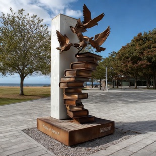 校园主题书本雕塑定制放飞梦想学校景区景观黄铜不锈钢仿铜雕塑