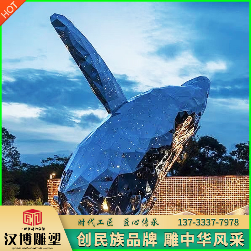 切面几何鲸鱼雕塑不锈钢铁艺摆件