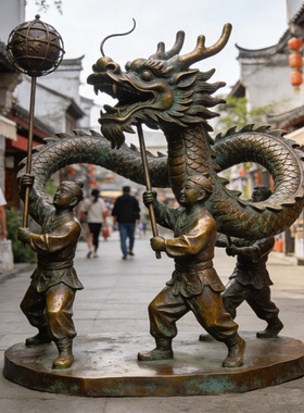铸铜民俗小品春节舞龙雕塑定制