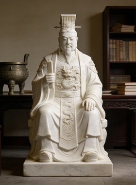 汉白玉古代人物帝王雕塑定制加工