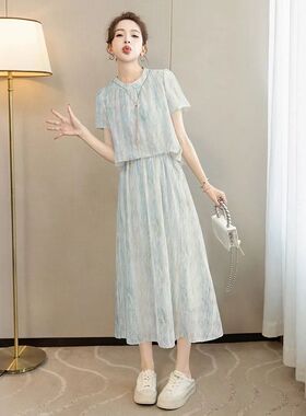 Q984(3884)无配饰夏季新款女上衣搭半身裙休闲两件套时尚套装A-3