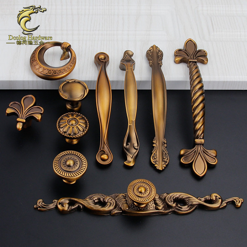 新中式橱柜古铜色拉手红木家具柜床头门鞋衣柜门黄古铜抽屉门把手