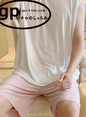 日本GP无袖凉感冰丝莫代尔睡衣男士背心夏季宽松韩版家居服套装