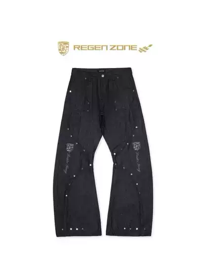 【 Zhang Junhao/Wang Qiming Same Style 】 RGZ racing embroidery rivet deconstruction curved knife original cow pants
