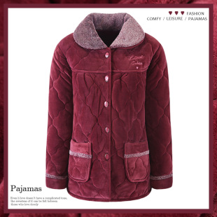 俞兆林珊瑚绒睡衣上衣单件中长款冬季三层加厚夹棉女款加大码居家