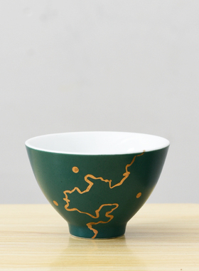 手工描金浅绿色粗陶主人杯单杯复古创意灯笼杯家用功夫茶具品茗杯