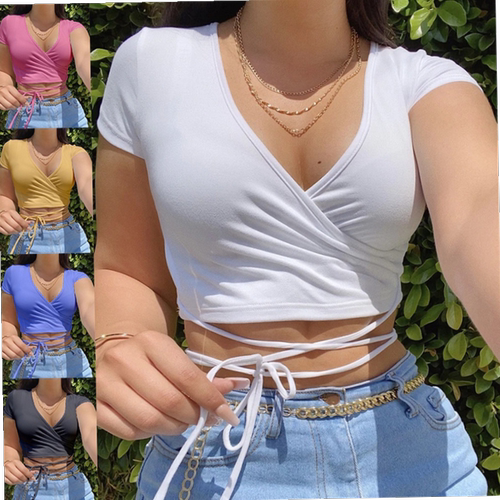 s Crop Tops Ladies Casual Tops Tees Female Shirts White Pink