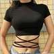 Shirts Tops Sexy Bandage Crop Sleeve Female Short Tee