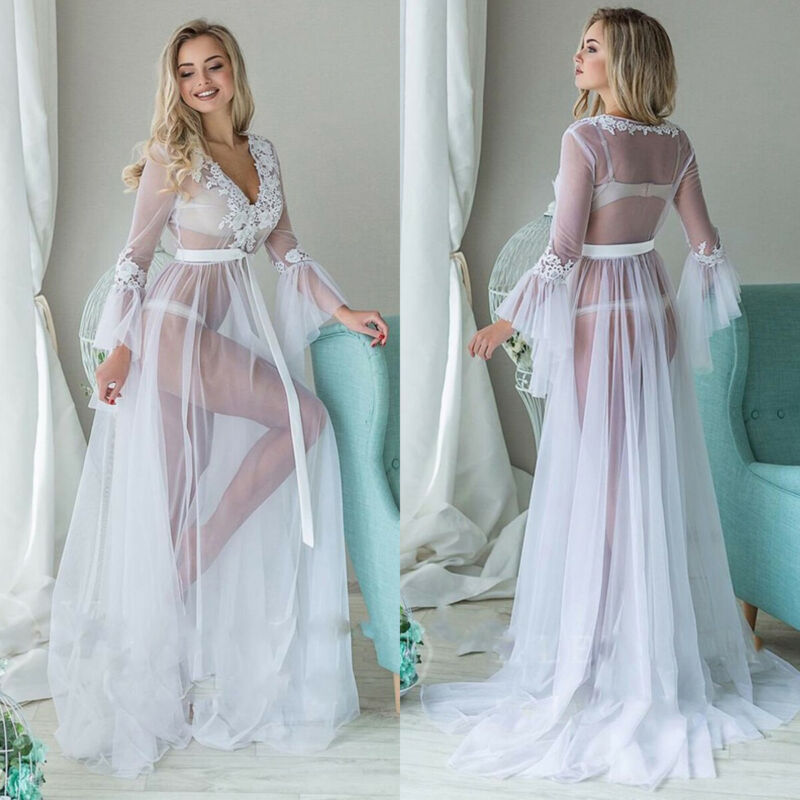 profundo pétalo manga piso-alargar vestidos Bikini cubre-up