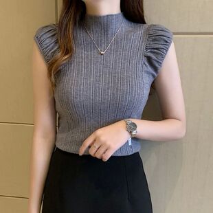 high half color knitted sweater女纯色半高领针织衫 neck Solid
