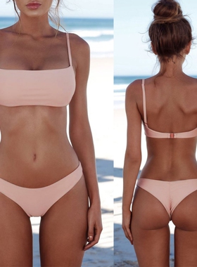 Sexy split strap solid color bikini吊带纯色比基尼泳装