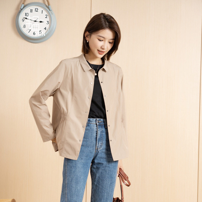 小个子翻领衬衫女 Khaki petite collared short shirt for women