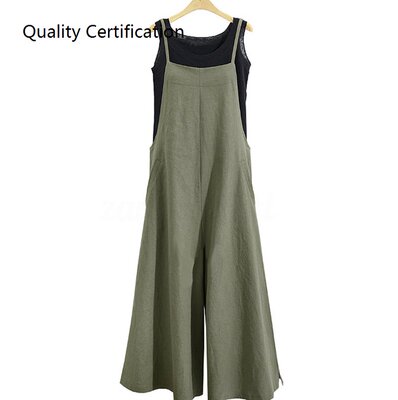 Wide Leg Pants Pockets Loose Bib Cotton Linen Jumpsuits