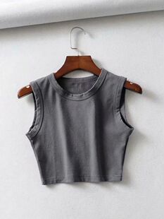 Solid casual round neck short tank top纯色休闲圆领短款小背心