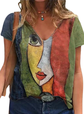 abstract character location print T-shirt抽象人物定位印花T恤