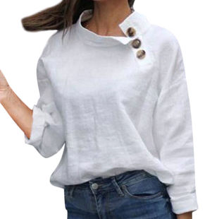 Pullover Cotton Button Insert Blouse Top