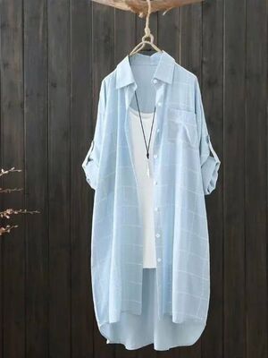 Loose printed cardigan outerwear  夏装字母格子宽松印花薄开衫