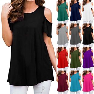 shoulder off loose fitting shirt圆领露肩宽松T恤 Round neck