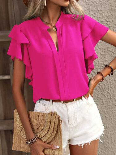 Double layeredlotus leaf sleeveV-neck shirt双层荷叶袖V领衬衫