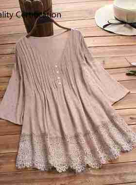 Lace V-Neck Plus Size Top Shirt Blouse Dames Blouse