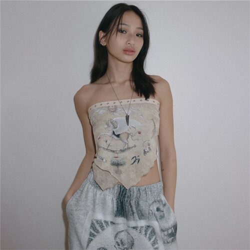 女士露背印花修身吊带背心