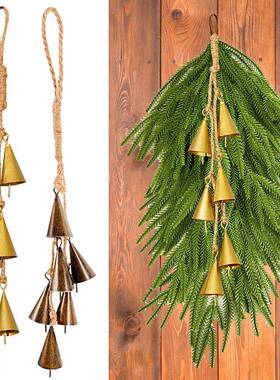 亚马逊热卖麻绳铃铛铁艺女巫圆锥铃铛圣诞壁挂吊钟喇叭铃现货