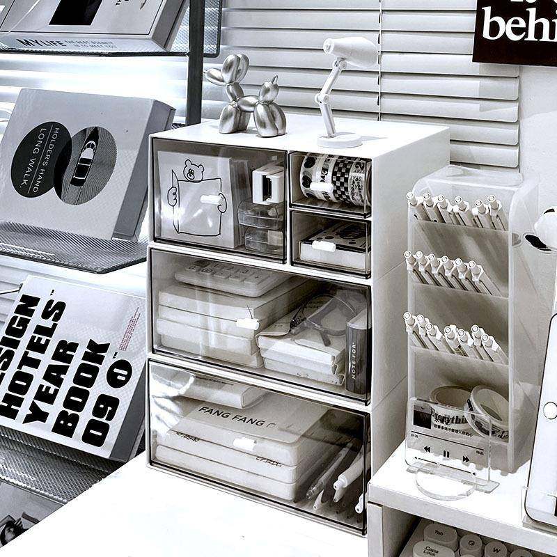 简约多分格储物叠加收纳盒桌面杂物文具亚克力抽屉式透明色整理盒