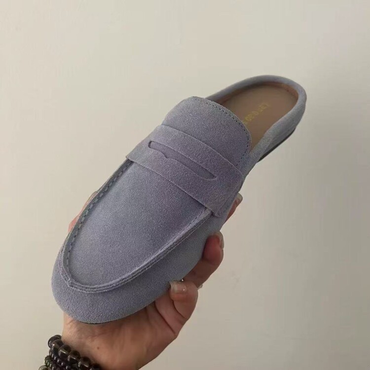 GIRL小众磨砂皮包头半拖鞋女外穿一脚蹬穆勒鞋真皮懒人凉鞋乐福鞋