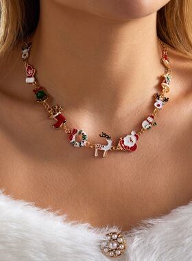 Santa Claus reindeer snowman bell pendant collar chain圣诞节