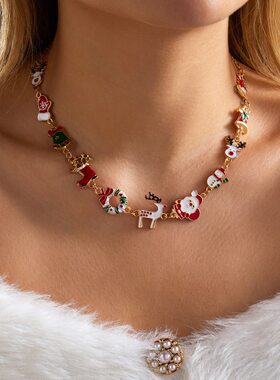 Santa Claus reindeer snowman bell pendant collar chain圣诞节