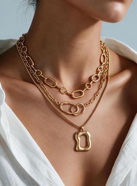 Cross-border irregular pendant necklace set of 3 pieces跨境