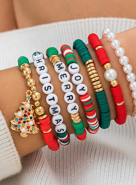 Christmas beaded bracelet gift snowman bracelet圣诞节饰品女
