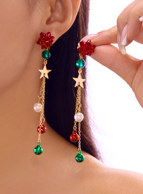 Christmas snowflake snowman tassel stud earrings圣诞节耳环女