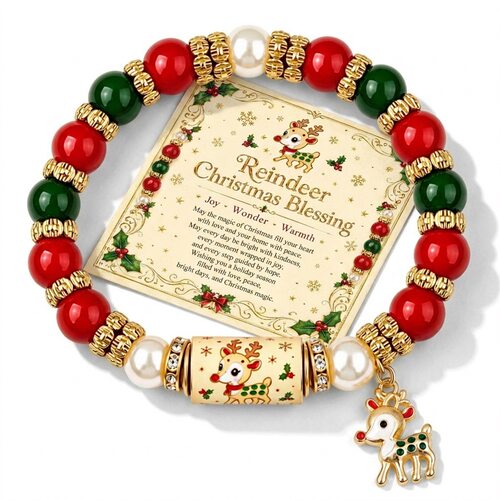 Christmas sleigh elk wreath walking stick holiday bracelet新