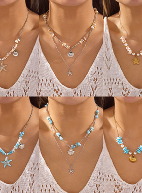 Summer Sea Star Beaded Beach Vacation Necklace for Women跨境