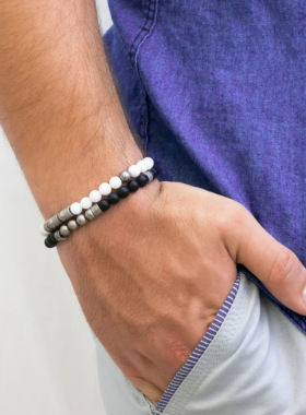 Trendy men's elastic bracelet, white turquoise hip-hop手串男