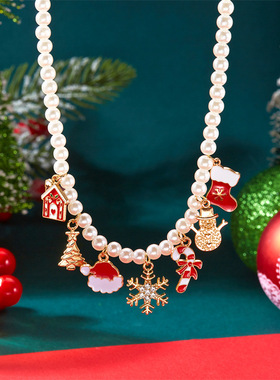 Christmas tree snowflake pendant Party necklace圣诞节项链女