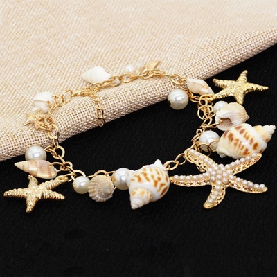 Beach bracelet with starfish pearl tassels for women休闲手链