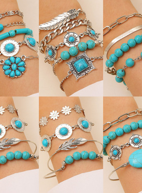 A ethnic-style turquoise bracelet set for ladies民族风手链女