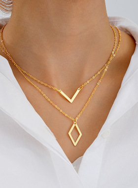 New diamond-shaped necklace sweater chain for ladies跨境项链