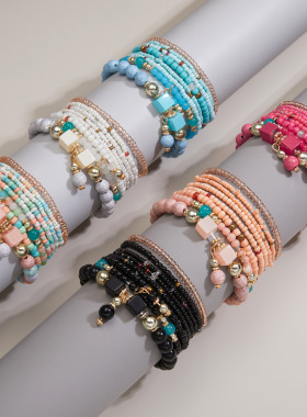 Bohemian pearl Turquoise elastic bracelet for ladies流行手链