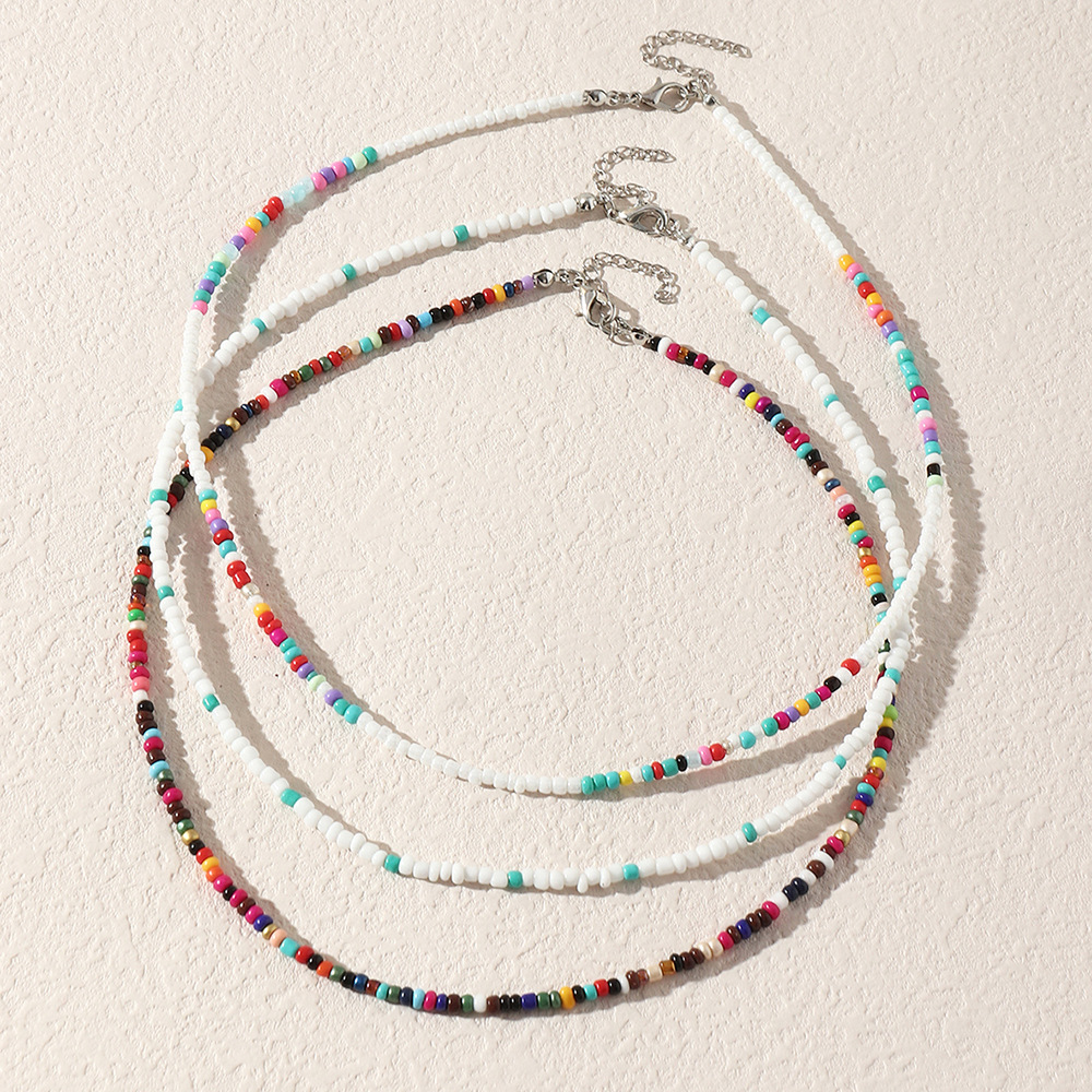 Cross-border Bohemian colorful rice bead necklace米珠项链